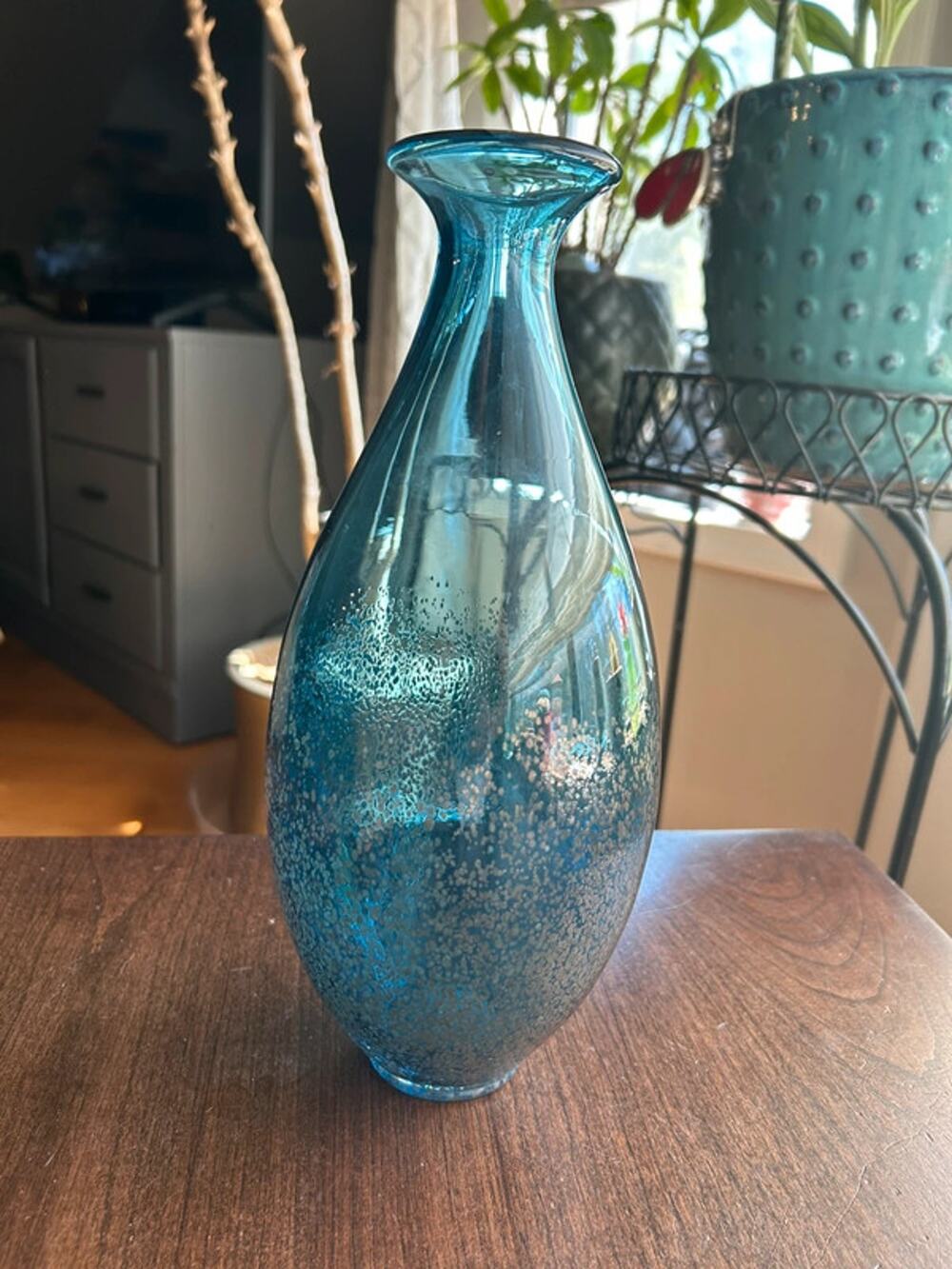 Pier 1 Imports Glass Vase Blue With Gold Specks